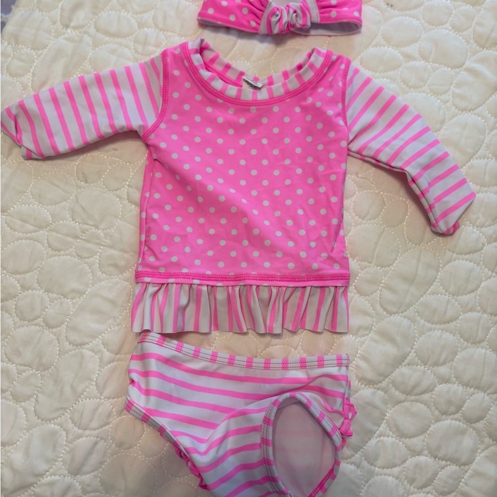 Ruffle Butts 2 Piece Girls Swimsuit with Headband
